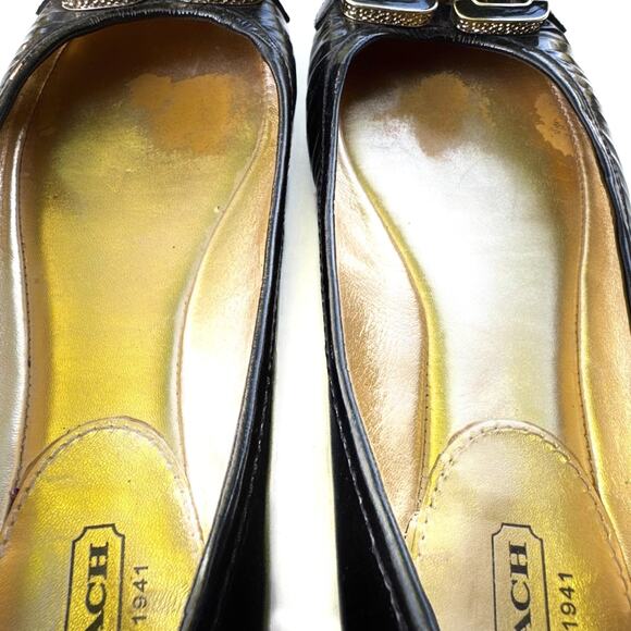 Coach Black Patent Ballet Flats Gold Buckle | Vintage Y2K | Quiet Luxury Preppy - Picture 9 of 16